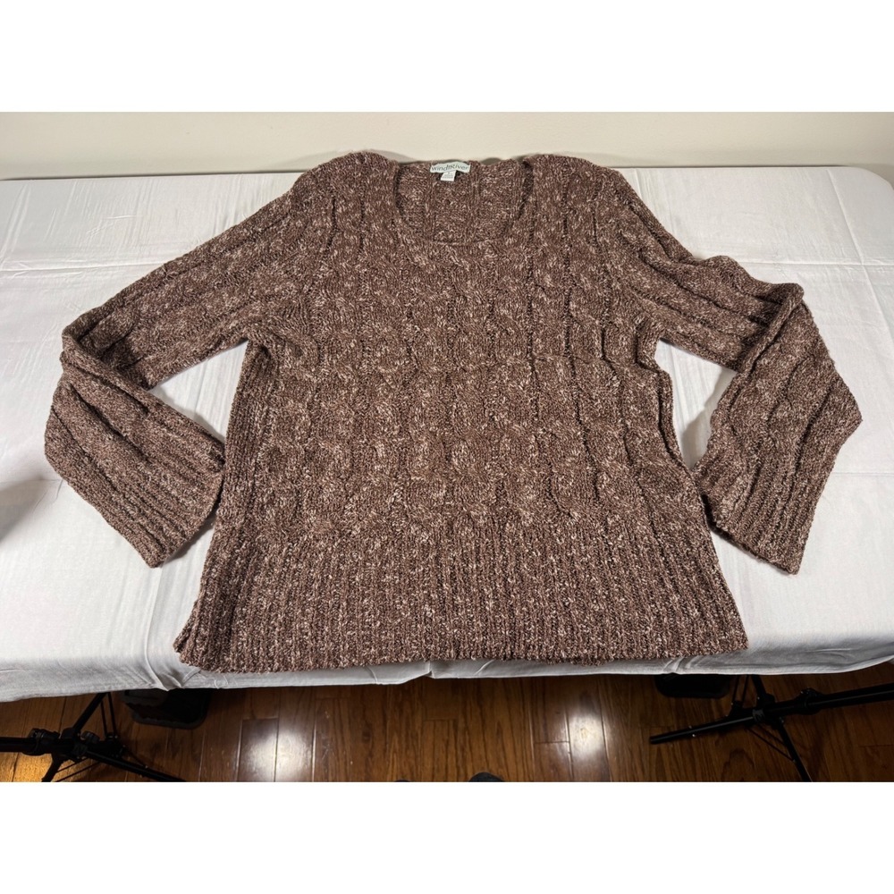 Vintage 90s WindRiver Brown Cable Knit Marled Scoop Neck Sweater Women Large